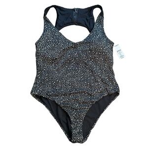 NWT NIKE Women's One Piece Water Dots Printed Swimsuit in Black & White Size XL